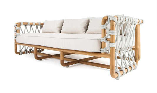 Outdoor Woven Rope Sofa In Solid Teak