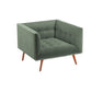 Green armchair with wooden legs on a white background