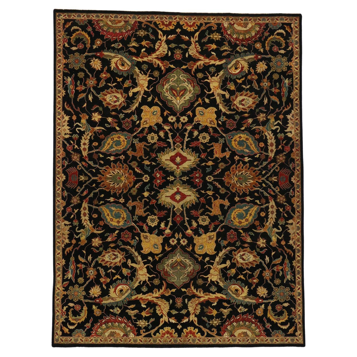 Modern Black Indian Mahal Rug Biophilic Midnight Garden, 08'09" x 11'10"
