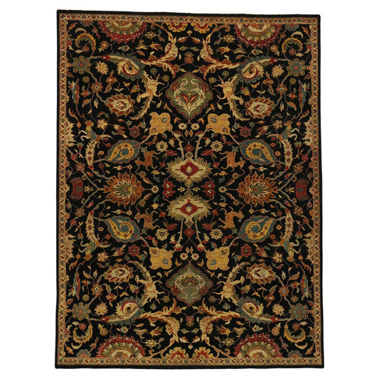 Modern Black Indian Mahal Rug Biophilic Midnight Garden, 08'09" x 11'10"
