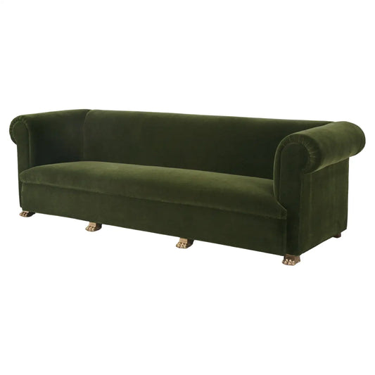 Custom Hand-Made Sofa Any Dimension, Brass Lion Paw Feet, with Horsehair, Cotton
