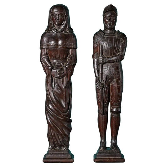 Pair of Antique English Oak Figures