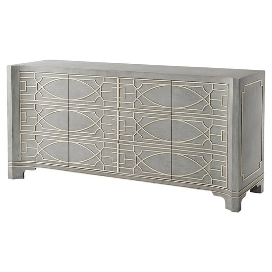 Decorative sideboard with geometric pattern on a white background
