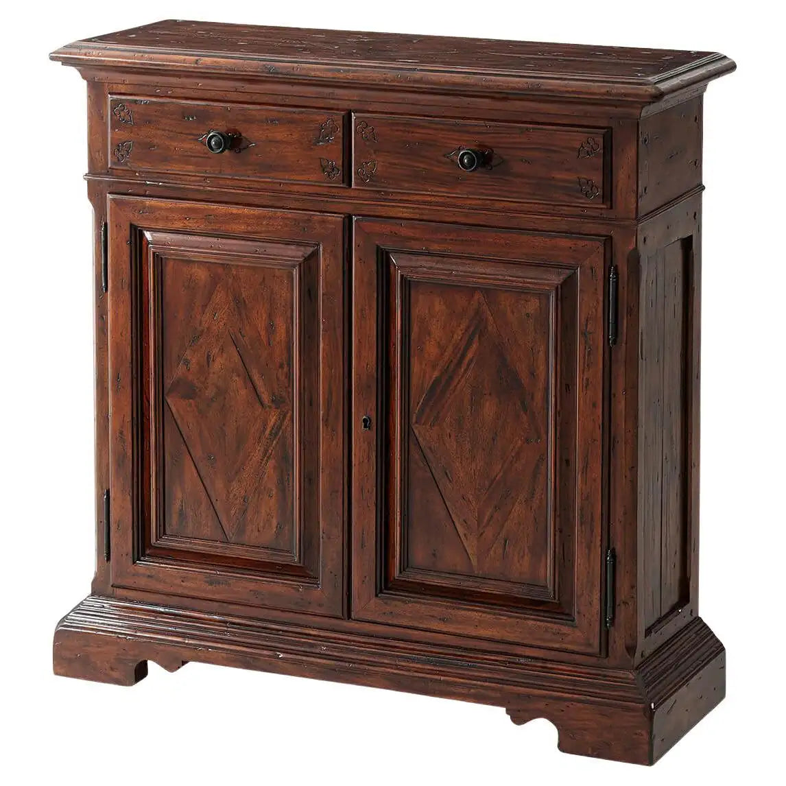 Wooden sideboard with two doors and two drawers on a white background