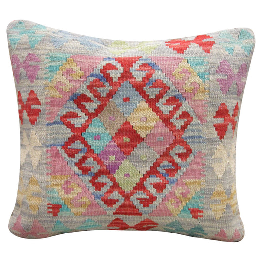 Modern Kilim Wool Pillow Case Blue Geometric, 50 x 50 cm