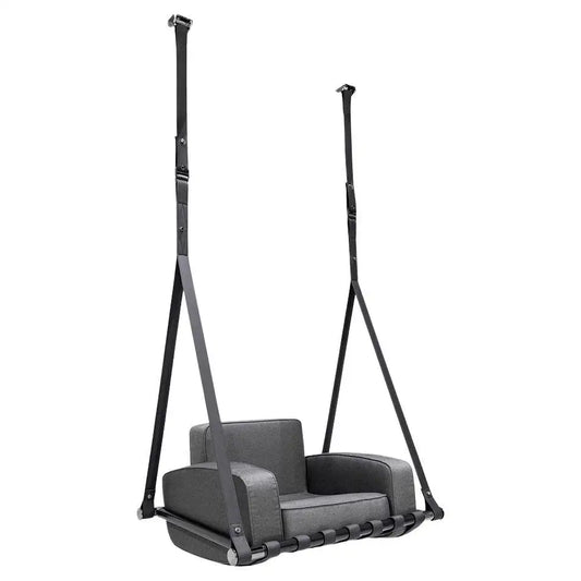 Modern Outdoor Swing Chair in Black Stainless Steel with Black Waterproof Fabric