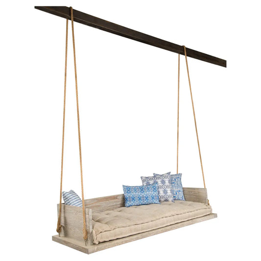 Pitch Pine Grey-Stained Outdoor Swing Sofa with Egyptian-Style Upholstery