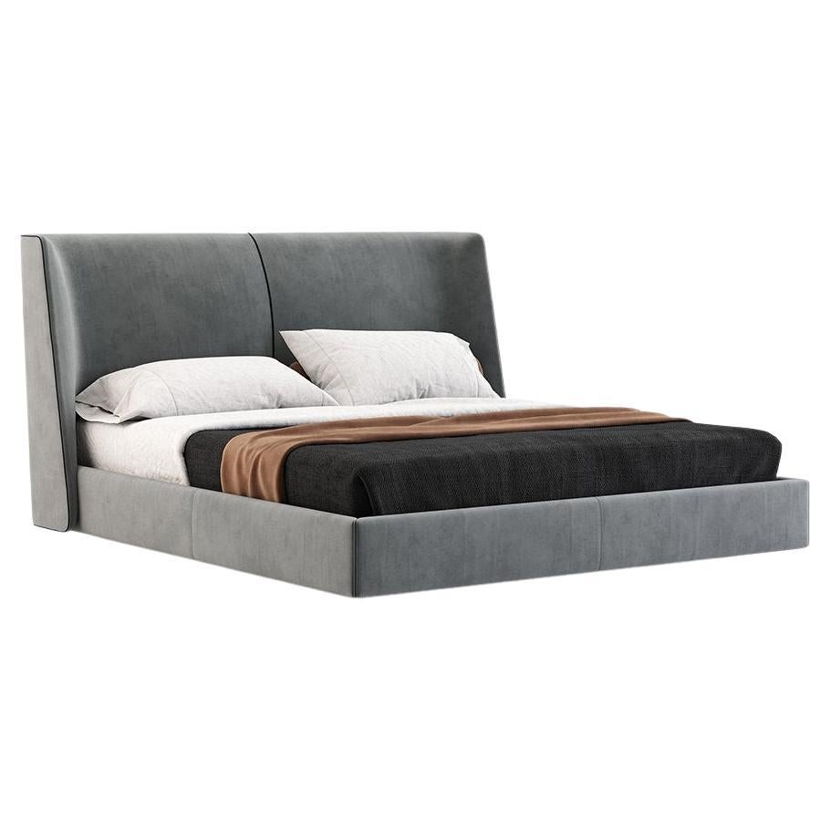 American King Bed Fully Upholstered in Velvet with Piping