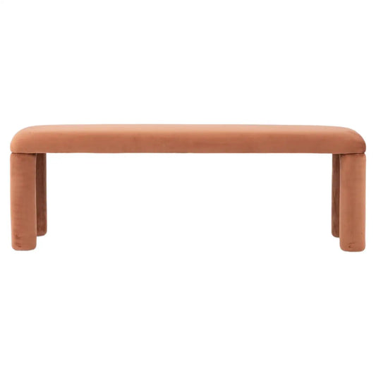 Cushioned bench with a brown leather-like finish on a white background