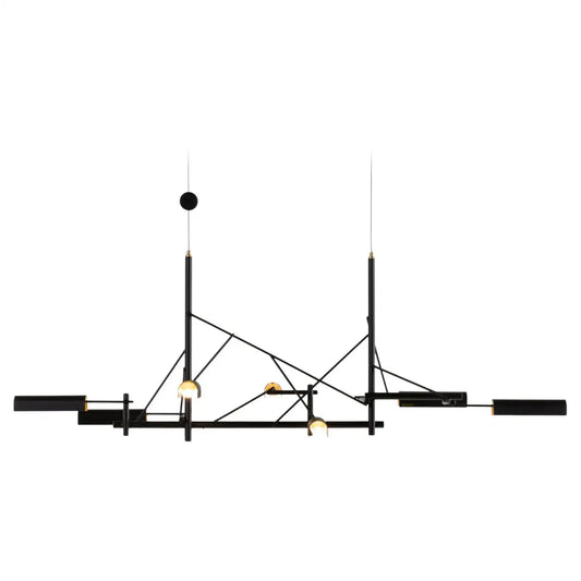 85 LED Suspension Lamp in Black Metal Frame with Brass Shades