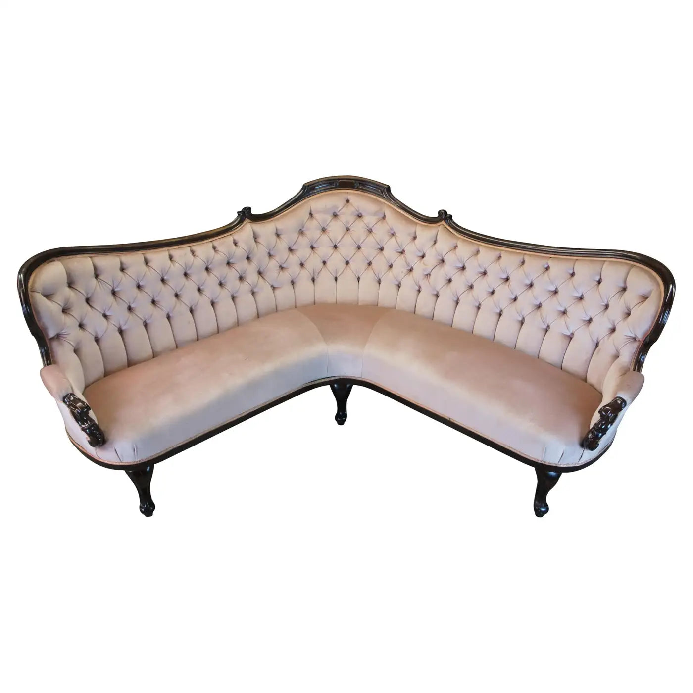 Rare Antique Victorian Walnut Parlor Corner Sofa Settee Couch