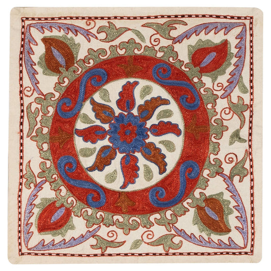 Suzani Hand-Embroidered Silk Pillow Case 42 x 42 cm