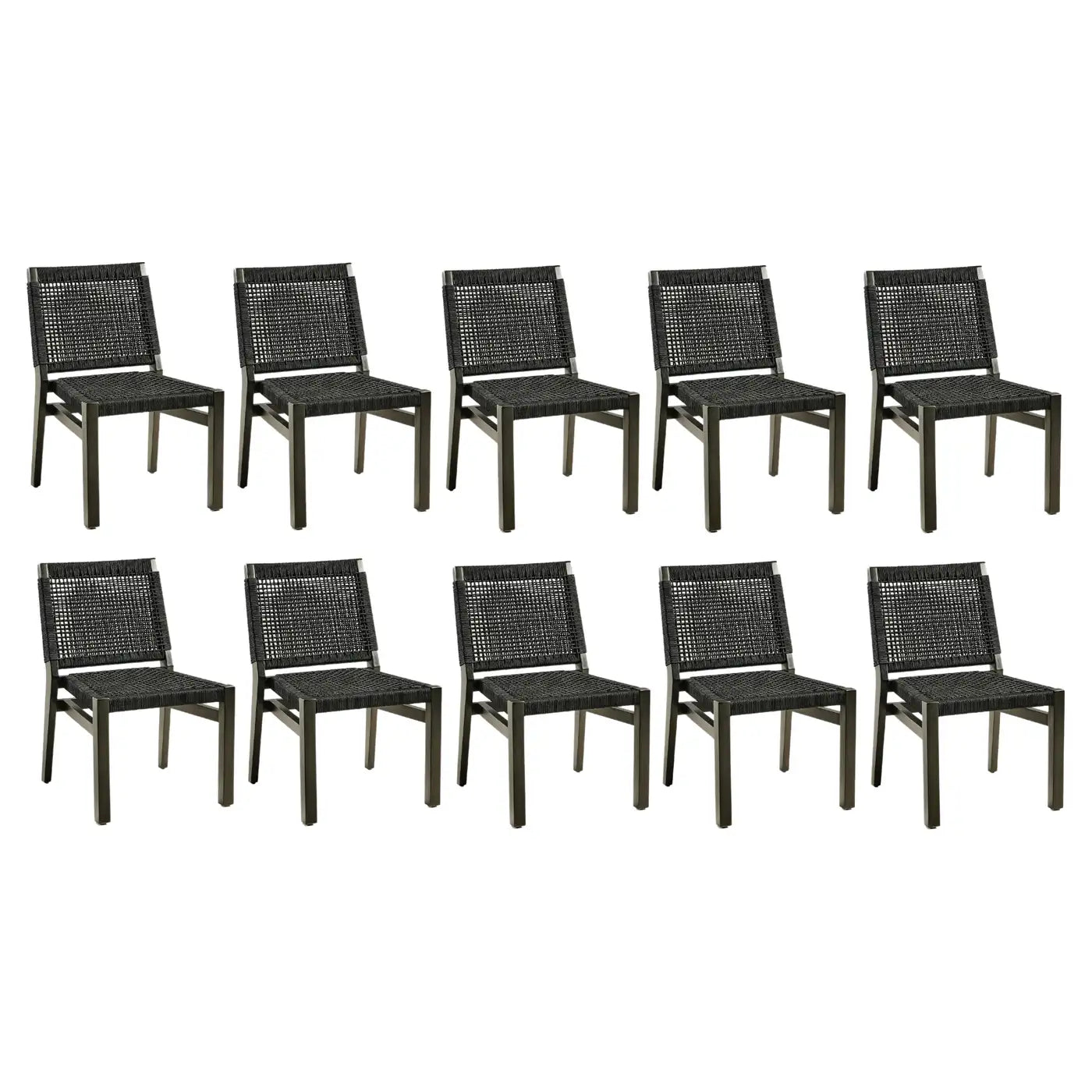 10 Stackable Outdoor Dining Chairs, Wood / Rope
