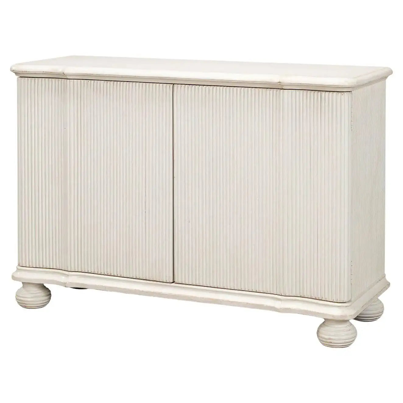 White wooden cabinet with a ribbed texture on a white background
