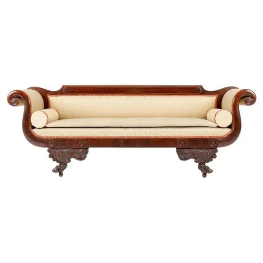 Philadelphia Neoclassic Upholstered Mahogany Sofa