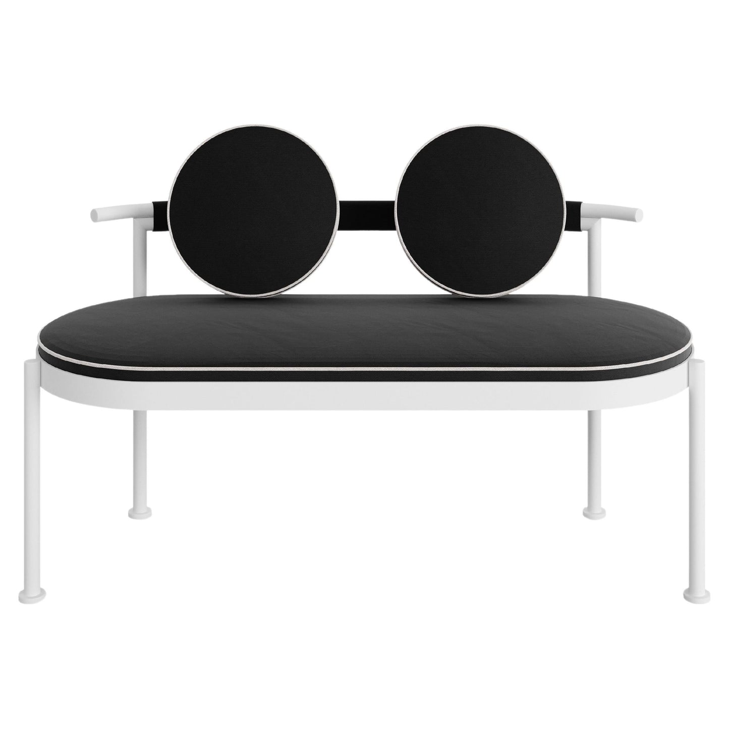 Black Steel Outdoor Bench with Water-Resistant Fabric Backrest – Two-Seater