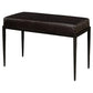 Dark brown leather bench with black legs on a white background