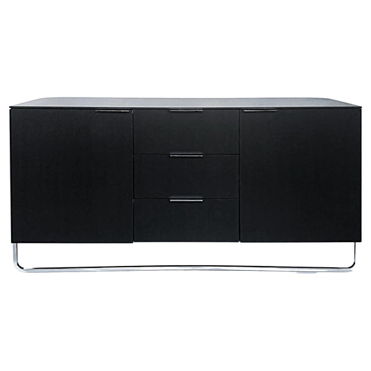 Black sideboard with three drawers on a white background