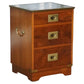 Military Campaign Wood Bedside Nightstand End Table Green Leather Top