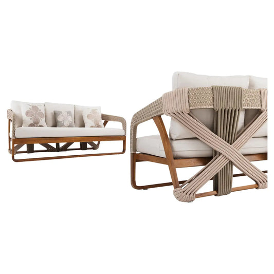 Hand-Woven Rope Outdoor Sofa in Solid Teak
