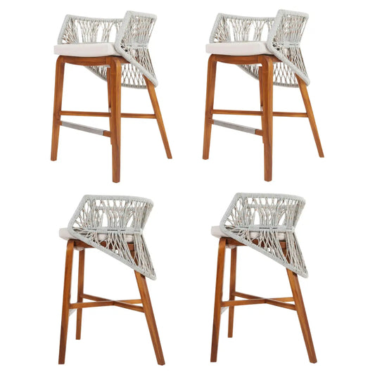 Set Of 4 Outdoor Barstools In Solid Teak