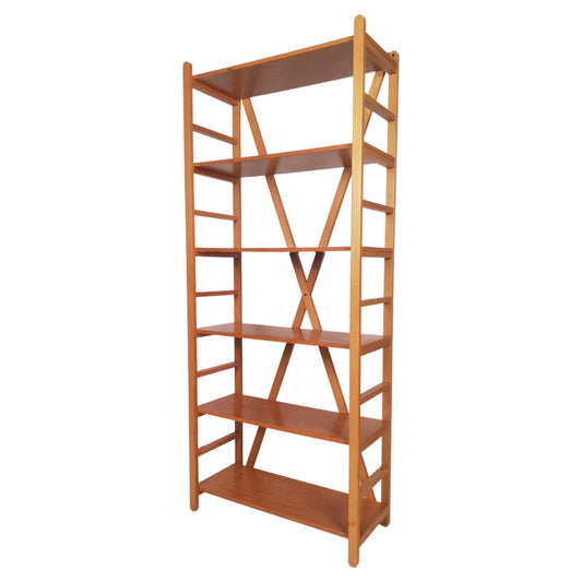 Scandinavian Modern Beech Wood Bookcase – 1970s Adjustable Shelving