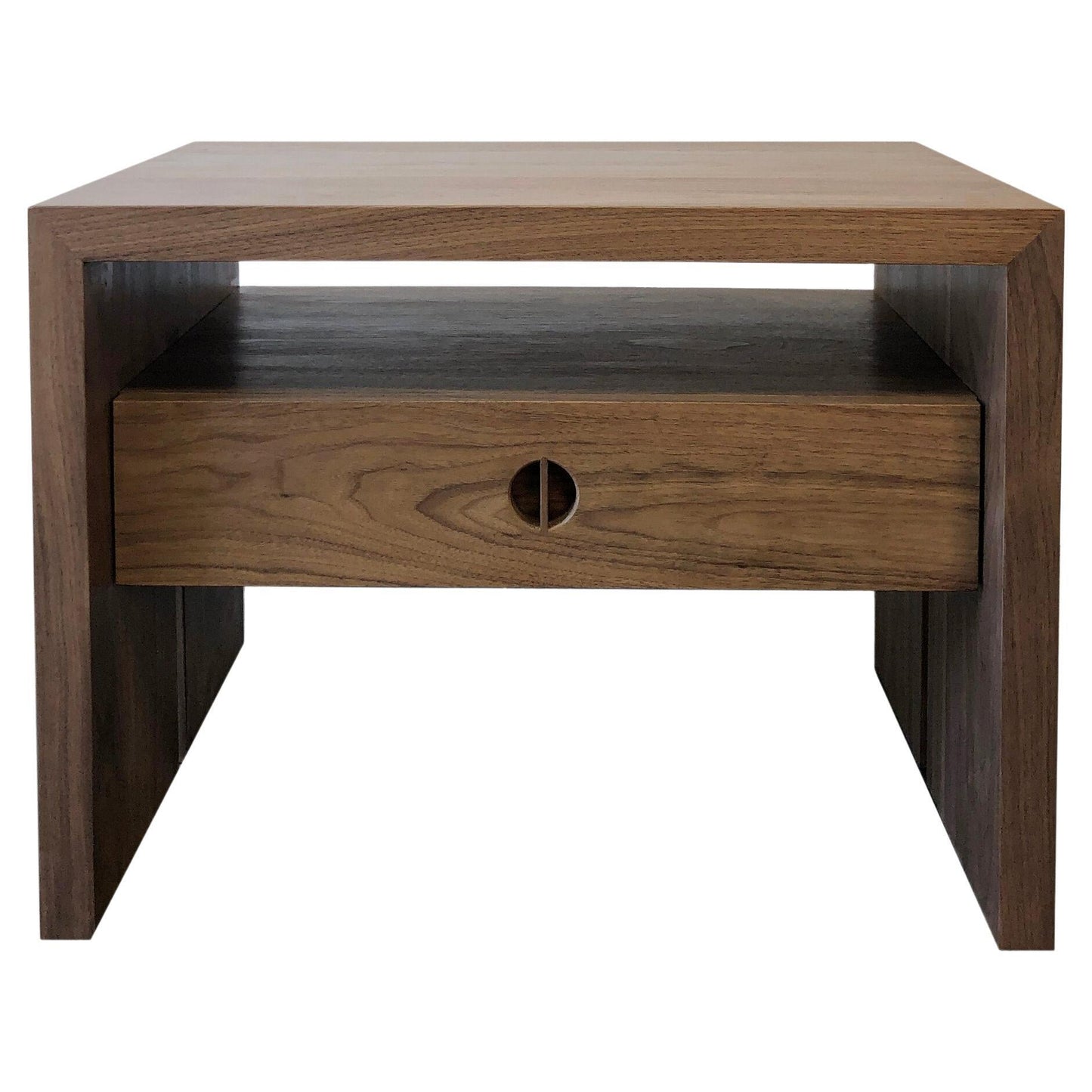 Solid Walnut Jameson Nightstand – Waterfall Design with Soft-Close Drawer