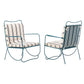 Two metal chairs with striped cushions on a white background