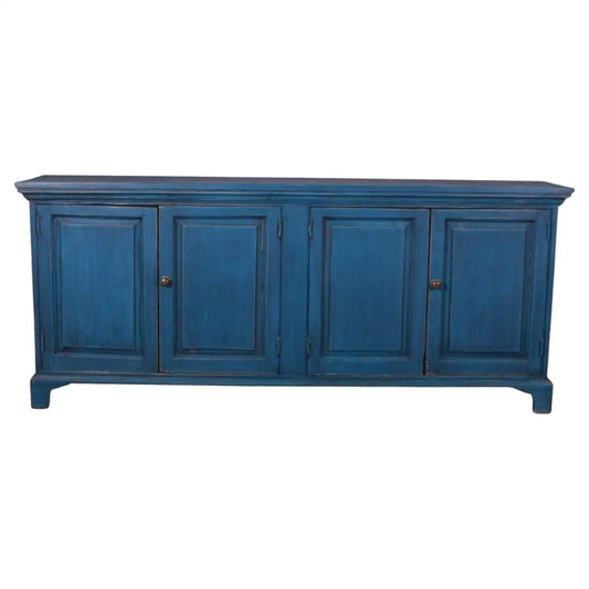 Blue wooden cabinet with four doors on a white background