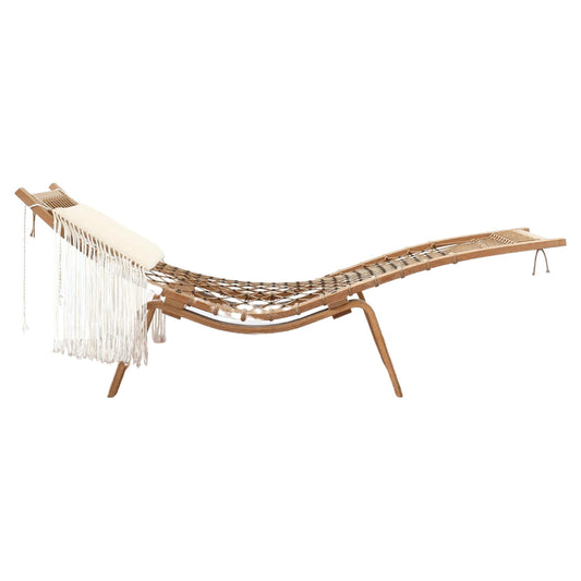 Wooden hammock with white fringe on a white background