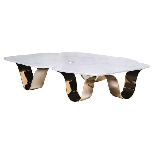 Patio Coffee Table Featuring Gold Plating and Irregular Carrara Marble Top