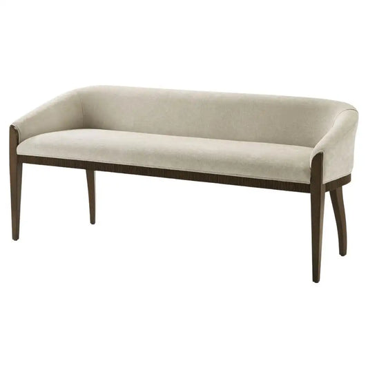 Beige sofa with wooden legs on a white background