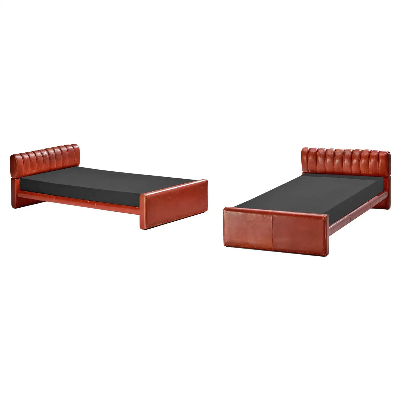 Single Beds 'Losange' in Red Leather