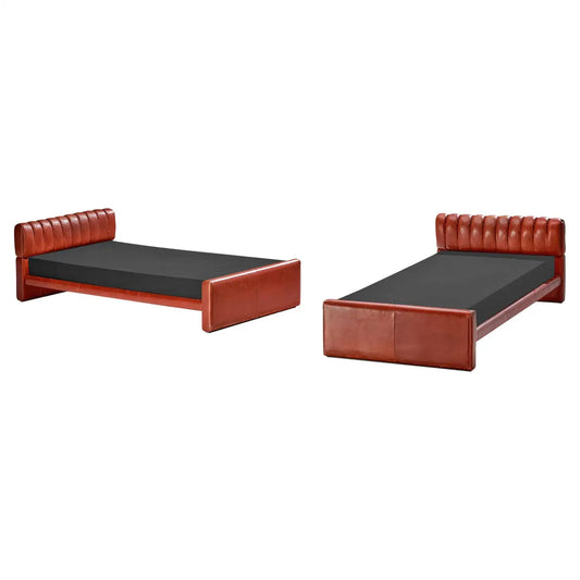 Single Beds 'Losange' in Red Leather