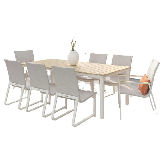 9 Piece Cast Aluminum and Weave Table and Chairs Set
