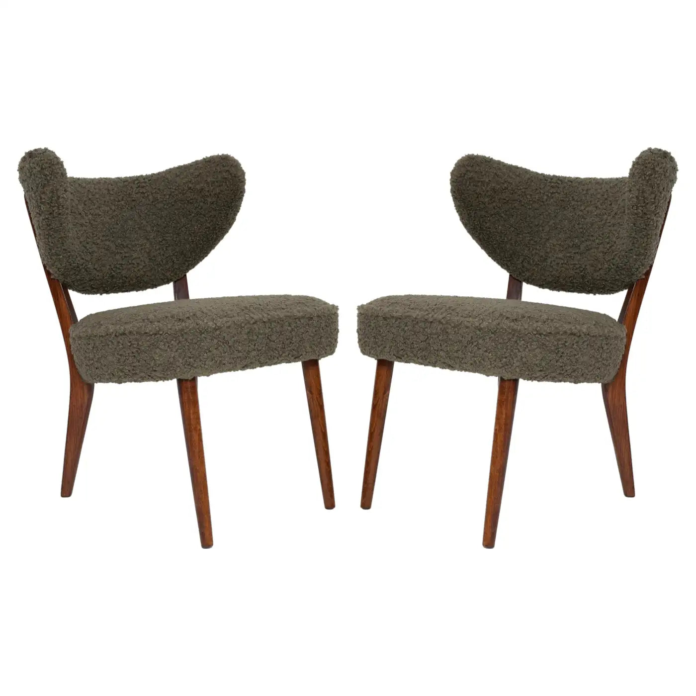 Pair of Green Bouclé Shell Club Chairs