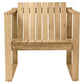 Wooden chair with a slatted design on a white background