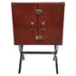 Brown leather cabinet with metal clasps on a white background