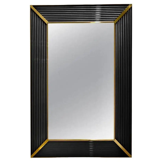 Customizable Italian Art Deco Design Iridescent Black Murano Glass Brass Mirror