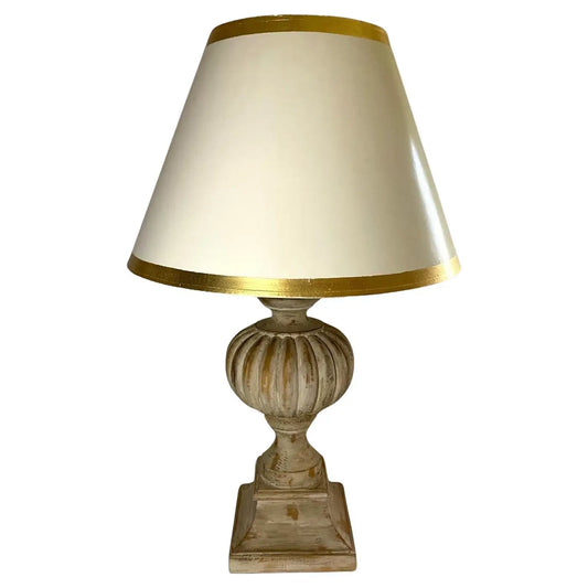 "Mellon" Table Lamp with Antique White Finish and Shade with Gilt Trim