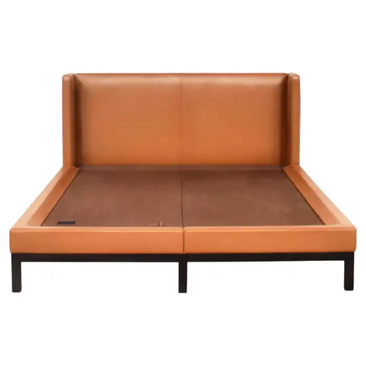 Brown leather bed frame on a white background
