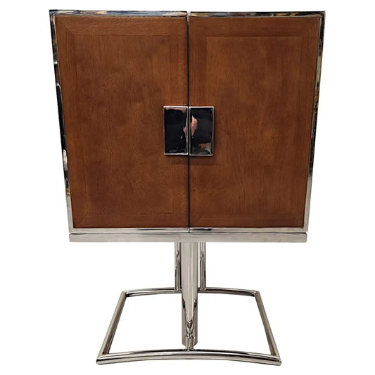 Brown cabinet with chrome frame on a white background