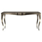 Metallic console table with elegant curved legs on a white background
