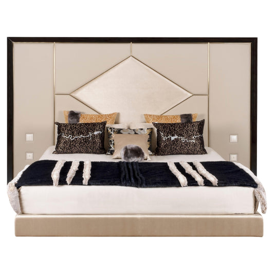 Modern Letti US King Size Bed in Macassar Leather, Handmade in Portugal