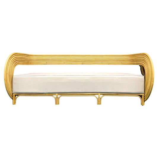 Modern Bamboo Bentwood Three Seat Sofa With White Seating Cushion