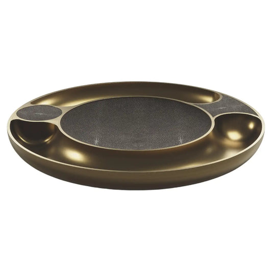 Iris Bowl in Coal Black Shagreen with Bronze-Patina Brass