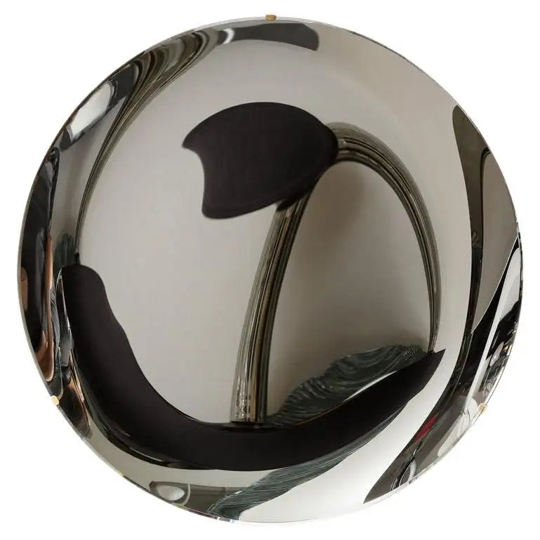Large Sculptural Round Concave Black Silver Mirror or Wall Art, Italy, 47" diam.