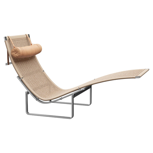 Beige lounge chair with a pillow on a white background
