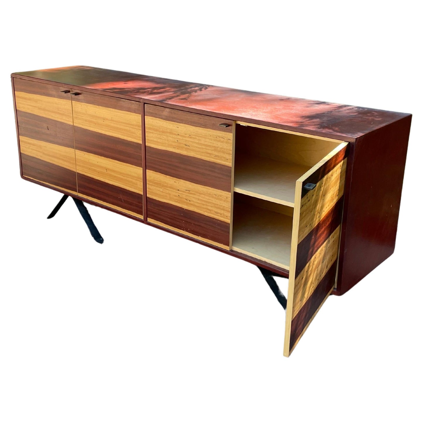 Mid-Century Leather Wrapped Credenza – Red Oak