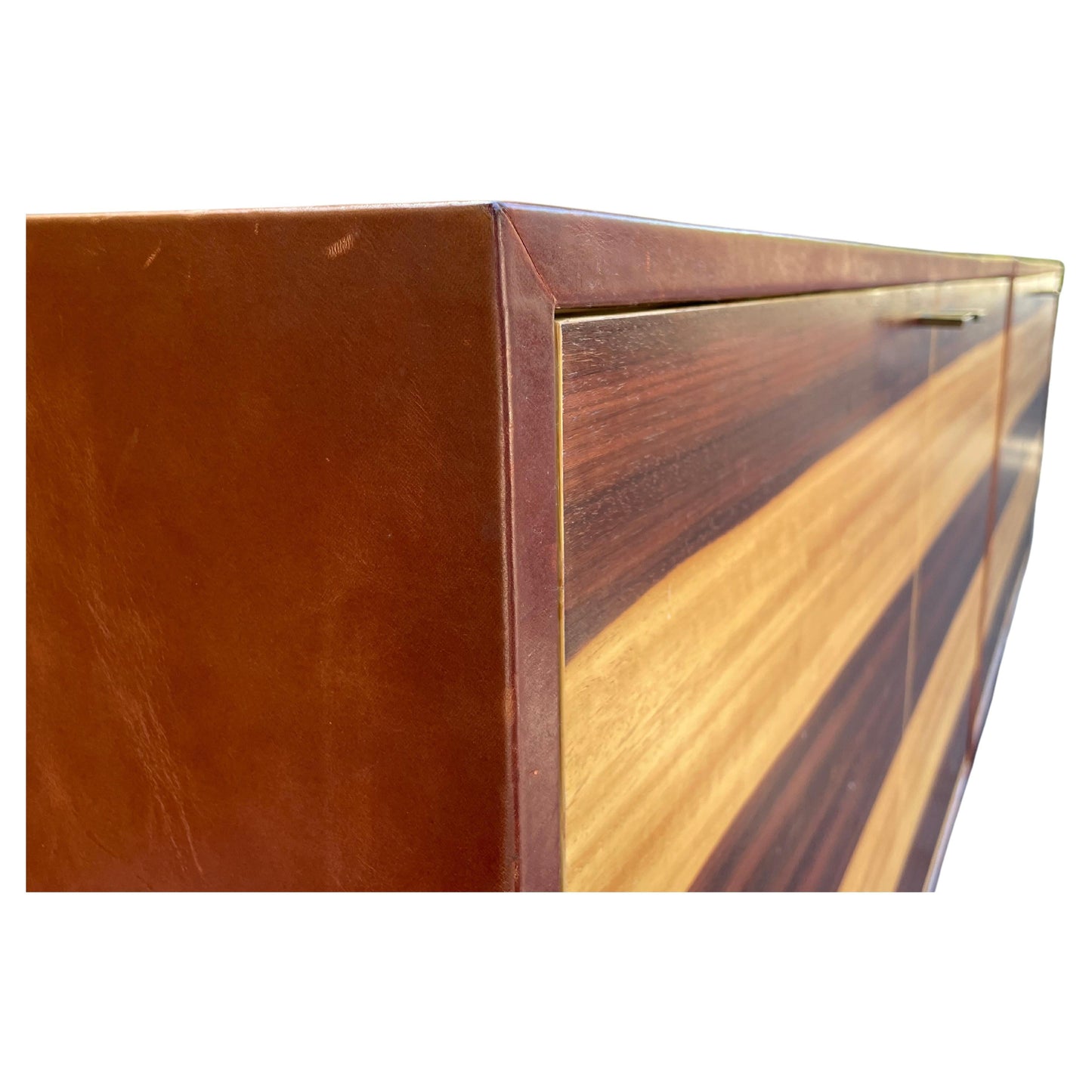 Mid-Century Leather Wrapped Credenza – Red Oak